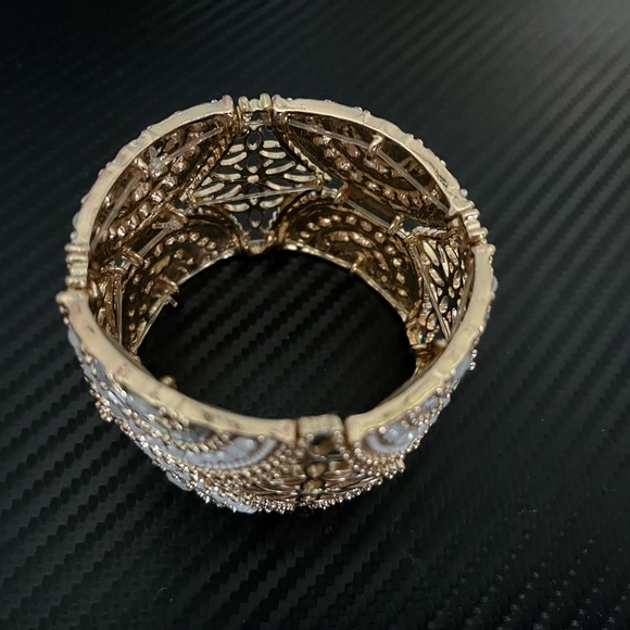 Francesca Collection, Gold Tone Open Work Design Stretch Bracelet 1 1/2” Wide - Picture 4 of 5